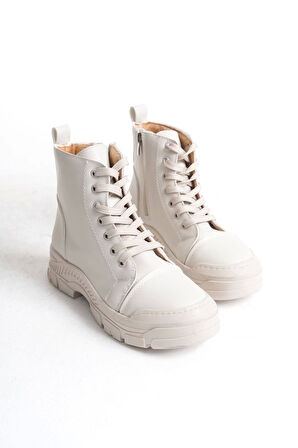 Bloom Bağcıklı Fermuarlı Ortopedik Tabankadın Bot  Kt - Krem