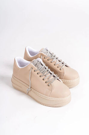 Della Bağcıklı Ortopedik Taban Taşlı Kadın Sneaker Spor Ayakkabı Tt - Ten