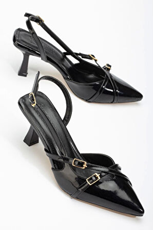 Siyah Rugan Günlük 7 Cm Topuklu Kadın Ayakkabı