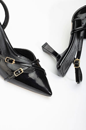 Siyah Rugan Günlük 7 Cm Topuklu Kadın Ayakkabı