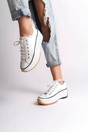 Parıs Bağcıklı Ortopedik Taban Kadın Sneaker Spor Ayakkabı  Bt - Beyaz