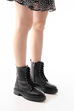 Siyah Luna Bağcıklı Fermuarlı Günlük Kadın Bot