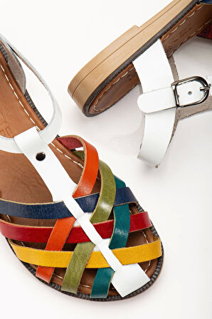 Beyaz Multi Ortopedik Hakiki Deri Kadın Sandalet