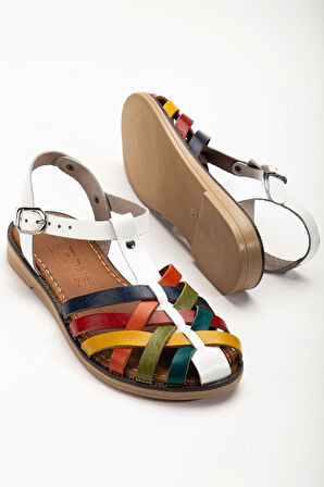 Beyaz Multi Ortopedik Hakiki Deri Kadın Sandalet