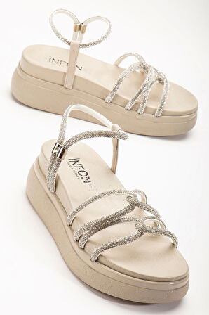 Bej Dolgu Topuk Kadın Sandalet