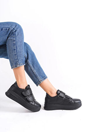Valencıa Bağcıksız Cırt Cırtlı Ortopedik Taban Kadın Sneaker Spor Ayakkabı St - Siyah