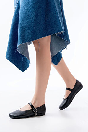 İNF-324 Siyah Baretli Tokalı Günlük Kadın Babet