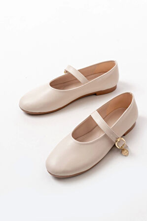 İNF-324 Bej Baretli Tokalı Günlük Kadın Babet