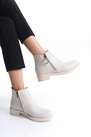 Margaret Fermuarlı Ortopedik Taban Topuklukadın Bot  Kt - Krem