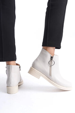 Margaret Fermuarlı Ortopedik Taban Topuklukadın Bot  Kt - Krem