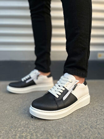 Tb155 Warrior Bağcıklı Ve Fermuarlı Cilt Erkek Günlük Sneaker Ayakkabı Cbt - Beyaz/siyah