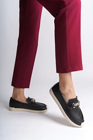 Lıly Bağcıksız Ortopedik Rahat Taban Çiçek Desenli Kadın Babet Ayakkabı  Kt - Siyah