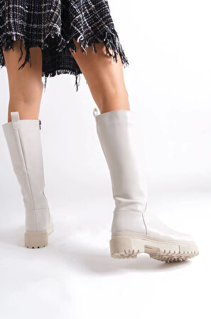 Mıra Bağcıksız Fermuarlı Ortopedik Taban Kadın Çizme Kt - Krem