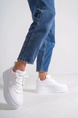 Alessı Bağcıklı Ortopedik Taban Kadın Sneaker Spor Ayakkabı Bt - Beyaz