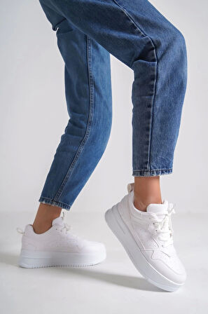 Alessı Bağcıklı Ortopedik Taban Kadın Sneaker Spor Ayakkabı Bt - Beyaz