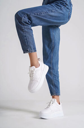 Alessı Bağcıklı Ortopedik Taban Kadın Sneaker Spor Ayakkabı Bt - Beyaz