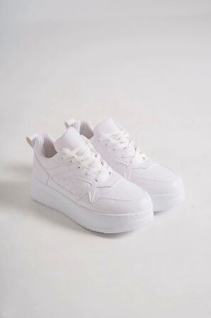 Alessı Bağcıklı Ortopedik Taban Kadın Sneaker Spor Ayakkabı Bt - Beyaz