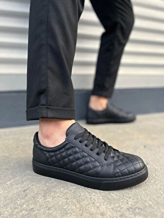 Tb166 Prestige Bağcıklı Cilt Kapitone Desenli Erkek Günlük Sneaker Ayakkabı Cst - Siyah
