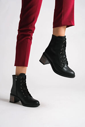 Dıana Bağcıklı Fermuarlı Ortopedik Taban Topuklukadın Bot St - Siyah