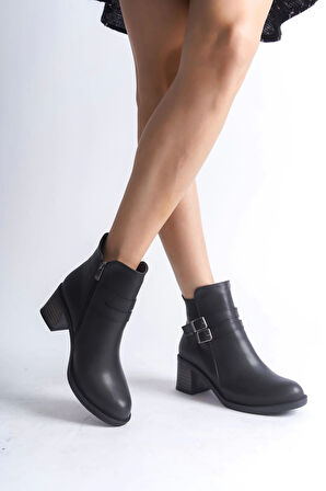 Noemı Tokalı Fermuarlı Ortopedik Taban Topuklukadın Bot  St - Siyah