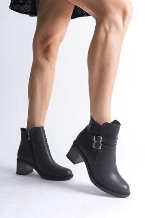 Noemı Tokalı Fermuarlı Ortopedik Taban Topuklukadın Bot  St - Siyah