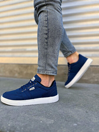 Tb0118 Rex Bağcıklı Keten Kumaş Erkek Günlük Sneaker Ayakkabı Kbt - Lacivert
