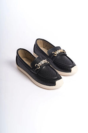 Lıly Bağcıksız Ortopedik Rahat Taban Kalp Desenli Kadın Babet Ayakkabı  Kt - Siyah