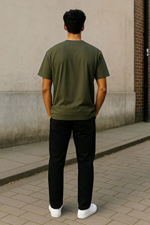 Regular Kalıp Kadın - Erkek Unisex Basic Tişört Haki