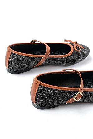 6321 Siyah Keten Günlük Baret Tokalı Kadın Babet