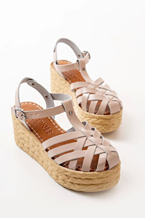 Bej Ortopedik Hakiki Deri Dolgu Kadın Sandalet