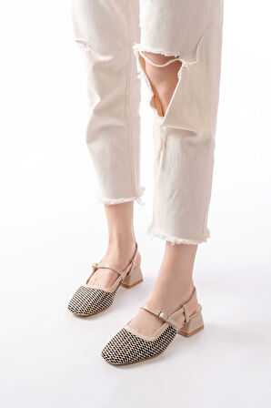 720 Bej Desenli Arkası Açık Günlük Kadın Sandalet