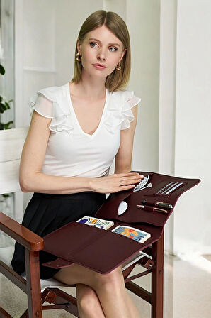 Lüx Macbook Air Pro 13-14 İnç Ofis Organizer Bordo Naturel Evrak & Laptop & Tablet Çantası