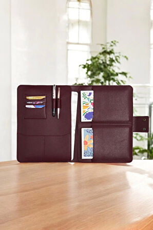Lüx Macbook Air Pro 13-14 İnç Ofis Organizer Bordo Naturel Evrak & Laptop & Tablet Çantası