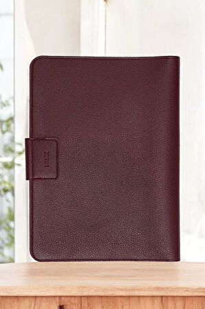 Lüx Macbook Air Pro 13-14 İnç Ofis Organizer Bordo Naturel Evrak & Laptop & Tablet Çantası