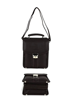 Kahverengi Vintage Tarz Erkek Suni Deri Omuz ve El Çantası