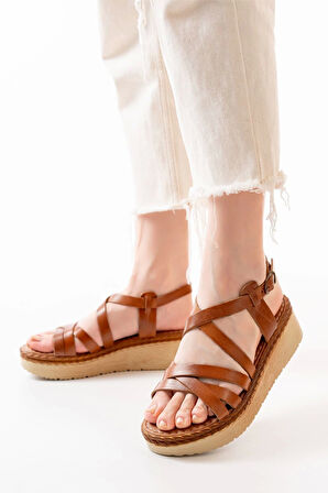 Taba Ortopedik Hakiki Deri Dolgu Kadın Sandalet