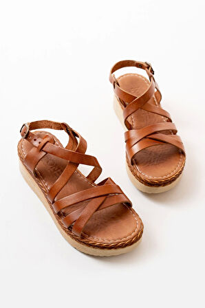 Taba Ortopedik Hakiki Deri Dolgu Kadın Sandalet