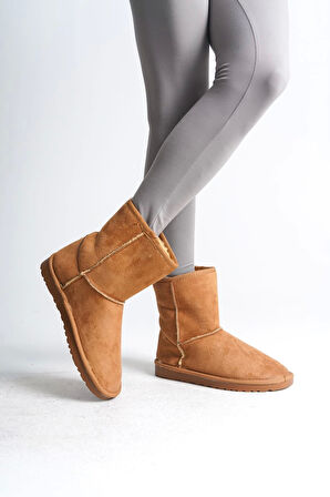 Selına Bağcıksız Düz Taban İçi Kürklü Süet Kadın Bot  Tt - Taba