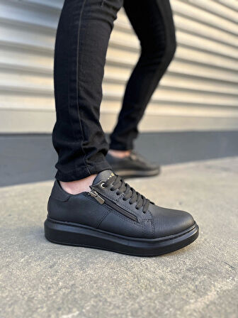 Tb155 Warrior Bağcıklı Ve Fermuarlı Cilt Erkek Günlük Sneaker Ayakkabı Cst - Siyah