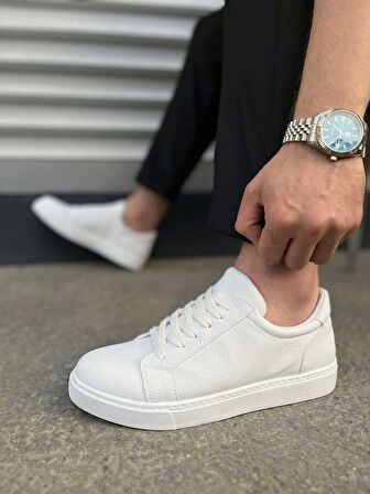 Tb165 Elite Bağcıklı Cilt Erkek Günlük Sneaker Ayakkabı Cbt - Beyaz