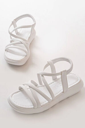 841-841 Beyaz Lastikli Günlük Kadın Sandalet