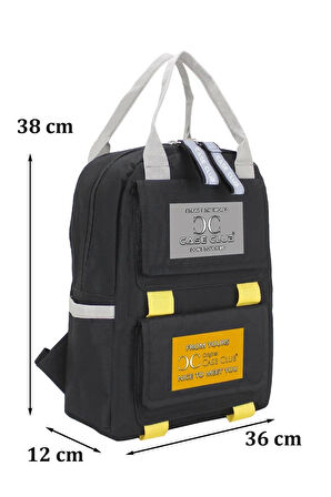 Etiket Desenli Siyah Okul Sırt Çantası