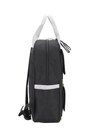 Etiket Desenli Siyah Okul Sırt Çantası