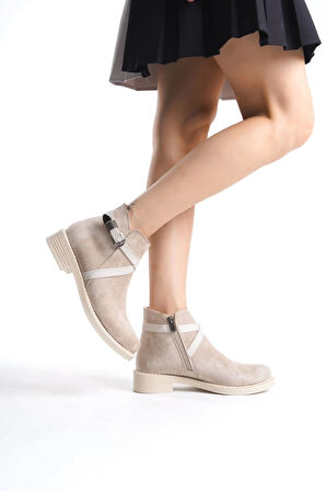 Almıla Fermuarlı Lastikli Ortopedik Taban Topuklu Süet Kadın Bot  Tt - Ten