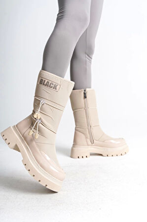 Lucy Lastikli Fermuarlı  Paraşüt Kumaş Rugan Kadın Bot  Kt - Krem