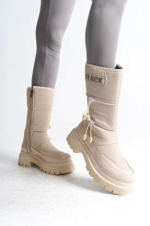 Lucy Lastikli Fermuarlı  Paraşüt Kumaş Rugan Kadın Bot  Kt - Krem