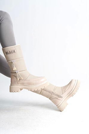 Lucy Lastikli Fermuarlı  Paraşüt Kumaş Rugan Kadın Bot  Kt - Krem