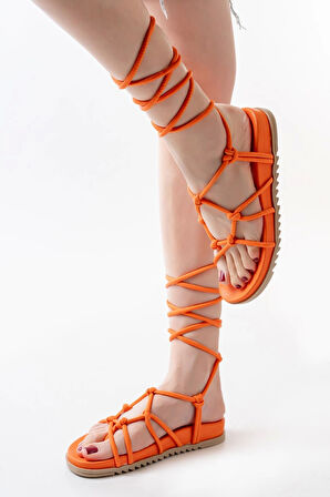 Orange Bilekten Bağcıklı Kadın Sandalet