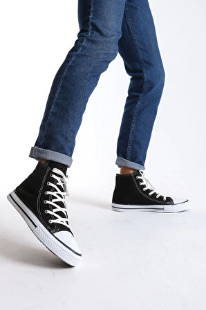 Tb0423 Axe Bağcıklı Keten Kumaş Erkek Günlük Sneaker Ayakkabı Kbt - Siyah