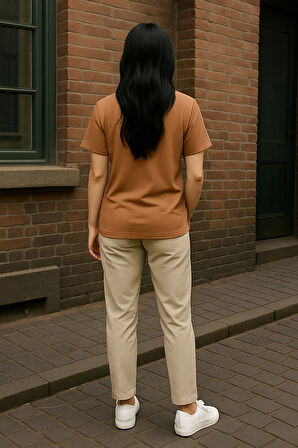 Regular Kalıp Kadın - Erkek Unisex Basic Tişört Ten Rengi